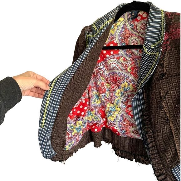 Vintage That’s It Boho Button Front Blazer Patches Brown S - Picture 3 of 7